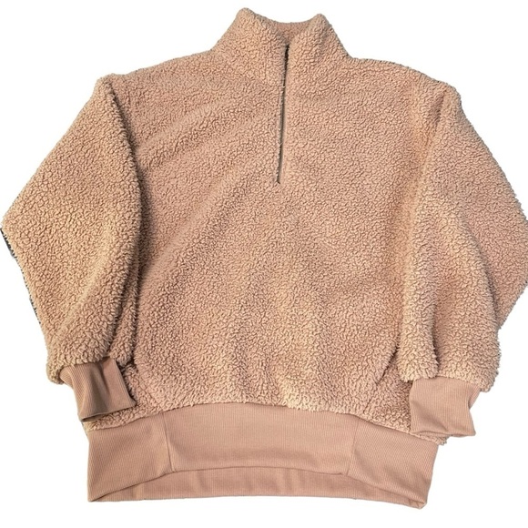 American Eagle Blush Pink Sherpa Oversized Quarter Zip Pullover Sweater Size M - Picture 1 of 6